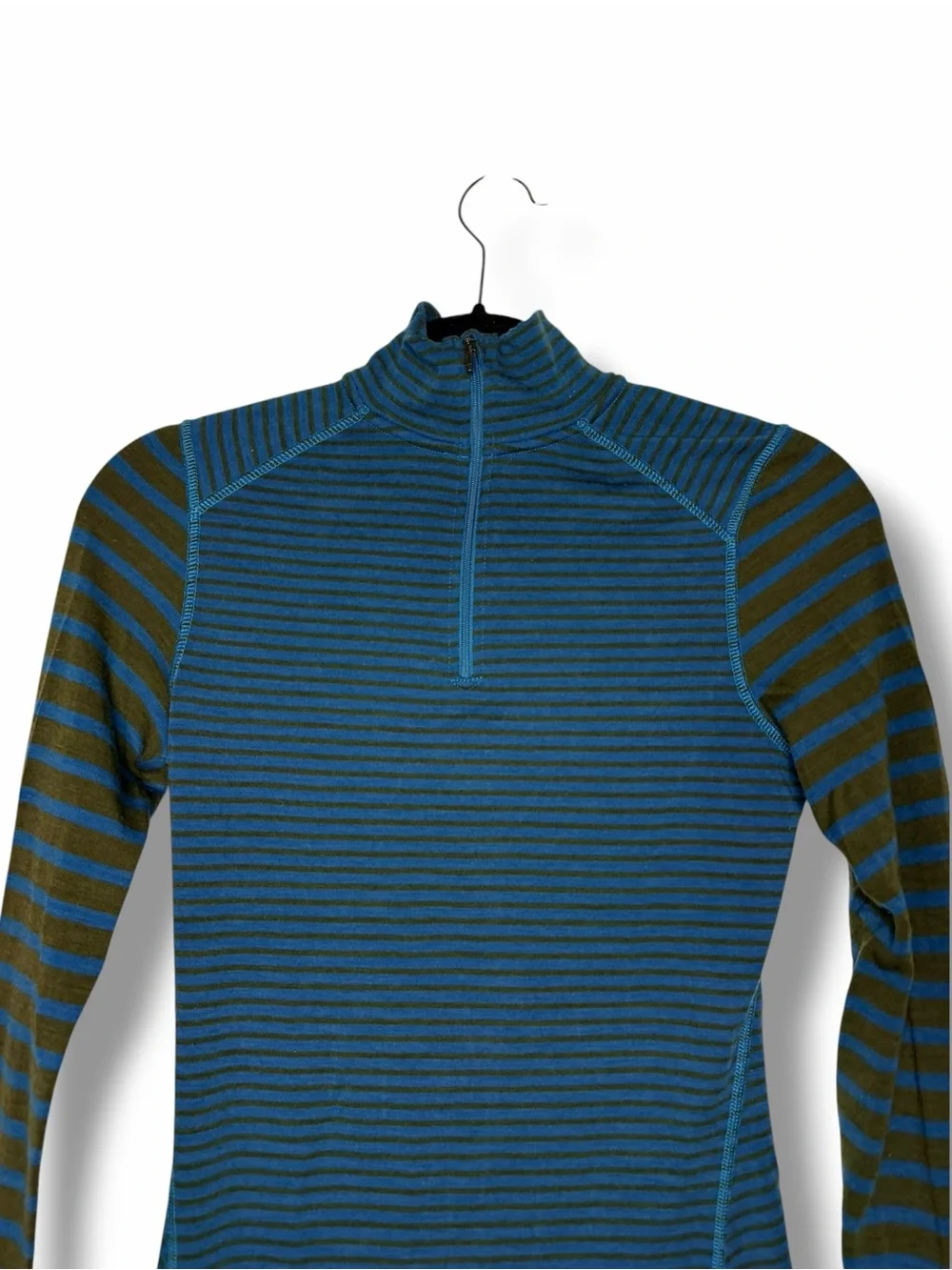 Smartwool Teal/Brown Striped Merino Wool Base Layer Set Quarter Zip/Pants Small